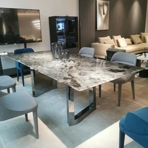 Minimalist rectangular Italian marble dining table design sense custom living room luxury villa family dining table at upuan