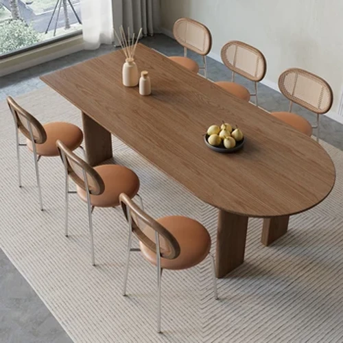 Minimalist Workstation Dining Tables Oval Personalized Negotiation Luxury Wooden Dining Table Mesa Plegable Furniture Set QF50DT