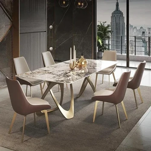 Rock Plate Rectangle Dining Table Set 6 Chairs Gold Home Decor Furniture Luxury Modern Concise Sintered Stone Kitchen Table