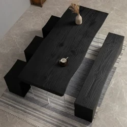 Holzkuel Schwaarz Acryl Massiv Holz Téi Dësch a Stull Konscht Ausstellung Hall Designer Fräizäit Verhandlungsdësch Iessdësch Set