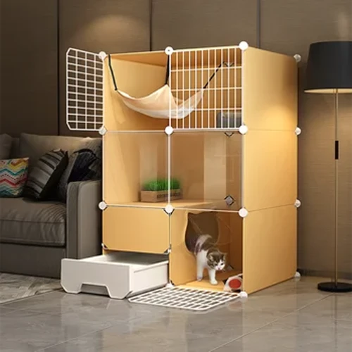 Gabbie per gatti fai-da-te in filo metallico Recinzioni per box per piccoli animali domestici in plastica trasparente Villa per gatti con toilette Grande cassa per esercizi