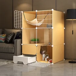 Sreang Miotail Cages Cat DIY Plaisteacha Trédhearcach Peataí Beaga Fálta Playpen Teach Cat Villa le Leithris Cliabh Áit Cleachtadh Mór