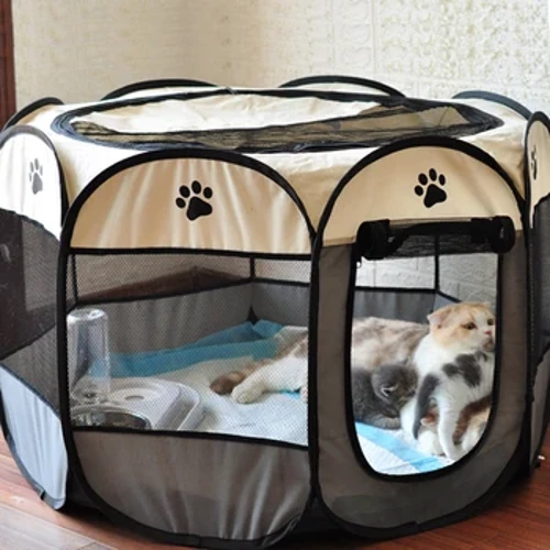 Köpek Çadırı Taşınabilir Ev Nefes Alabilir Açık Köpek Kulübesi Çitler Evcil Hayvan Kediler Doğum Odası Kolay Kullanım Sekizgen Oyun Parkı Köpek Sandığı