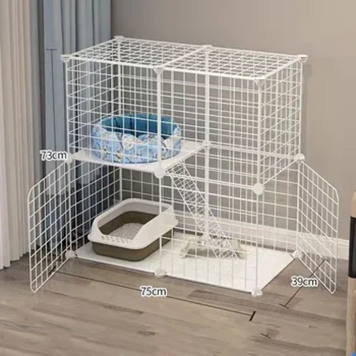 2 tầng DIY Mèo Hàng Rào Lồng 75x73x39cm Có Thể Tháo Rời Dây Kim Loại Cũi Trong Nhà Thỏ Lợn Chó Thảm Chơi nhà Lớn Nơi Tập Thể Dục Thùng