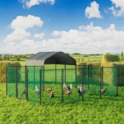 Kandang Ayam 12.9x10.2x5.1ft Chicken Run Pen untuk Halaman dengan Penutup Luar Ruangan Logam Portabel Ayam Traktor Kandang Kandang Peti