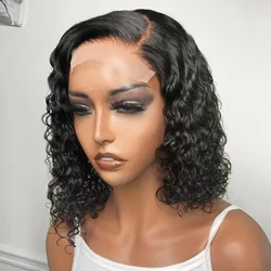 Gueless encaracolado curto bob peruca de cabelo 5x1 t parte transparente rendas frontal perucas sem cola onda profunda cabelo humano bob peruca para mulher