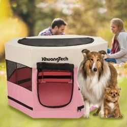 Chenil robuste pour grands chiens et chats, parc de course, enclos pour animaux de compagnie, clôture intérieure, cage pour chaton, cochon, lapin, maison octogonale en maille métallique