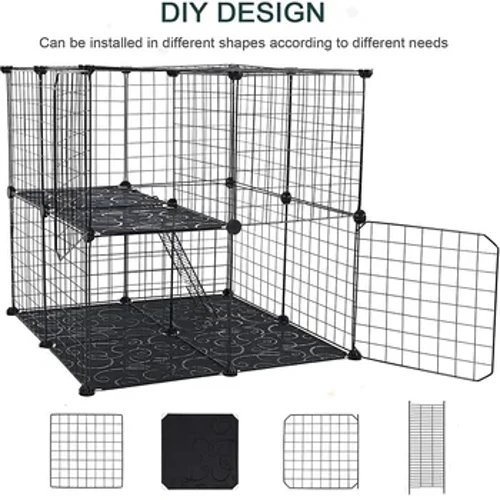 DIY Pet Lekegrind Trådkaninbur for kattunger, Crate Cave Multifunksjonell sovende lekekennel, chinchillaer og smådyr