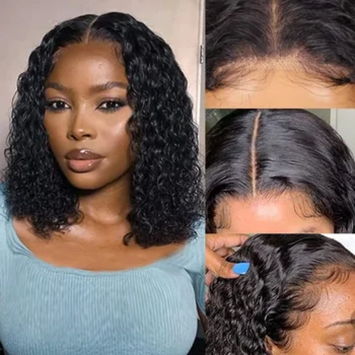Parrucche piene di capelli umani vergini brasiliani con parte frontale in pizzo pre-pizzicato a densità 180% a onda profonda per donna nera