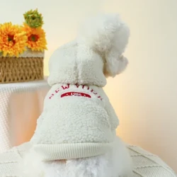 1PC Pet Apparel Dog Cat Autumn/Winter Thickened Warm White New York Coat Hoodie With Drawstring Buckle For Small Medium Dogs