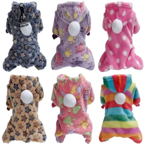 Quần Áo Thú Cưng Flannel Chó Trang Phục Chó Thời Tiết Lạnh Áo Khoác Mèo Trang Phục Flannel Mềm Doggie Jumpsuit Quần Áo Thú Cưng Bốn Chân Bộ Đồ Ngủ