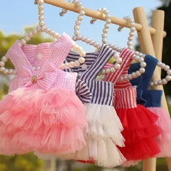 Gwisg Cŵn Cŵn Bach Dillad Haf Dillad Cŵn Anifeiliaid Anwes Sgert rhwyll Suspender Striped ar gyfer Cŵn Bach Canolig Apparel Cyflenwadau Cynnyrch Anifeiliaid Anwes