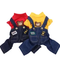 Thú Cưng Mới Jumpsuit Rompers Chó Áo Denim Phối Áo Thun Mèo Con Chó Con Áo Khoác Mùa Thu/Quần Áo Mùa Đông Trang Phục