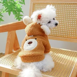 1pc vestuário para animais de estimação gato outono inverno pelúcia engrossado quente pequeno urso cabeça casaco com capuz com fivela de cordão para cães pequenos e médios