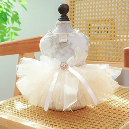 1 Thú Cưng Trang Phục Chó Mùa Xuân/Mùa Hè Thoáng Khí Váy Cưới Màu Trắng Đầm Công Chúa Có Dây Kéo Nút Nhỏ Giống Chó Trung Bình
