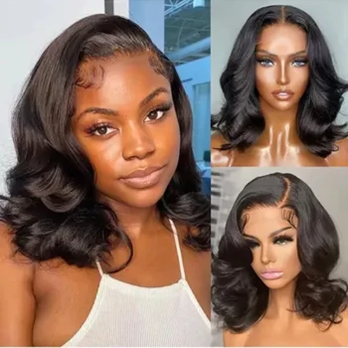 Peruka z krótkim bobem Body Wave Przezroczysta część T Część boczna Koronkowa peruka z ludzkich włosów dla kobiet Wstępnie oskubane Włosy indyjskie typu remy w naturalnym kolorze