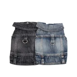 Anifeiliaid Anwes Cŵn Jeans Cot Siaced Towable Denim Cat Cŵn Bach Dillad Gwanwyn/Hydref Dillad