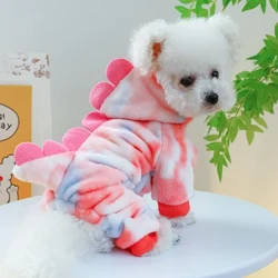 1PC îmbrăcăminte pentru animale de companie câine de toamnă și iarnă îngroșat cald și colorat dinozaur Transformare haină cu patru picioare pentru câini mici și mijlocii