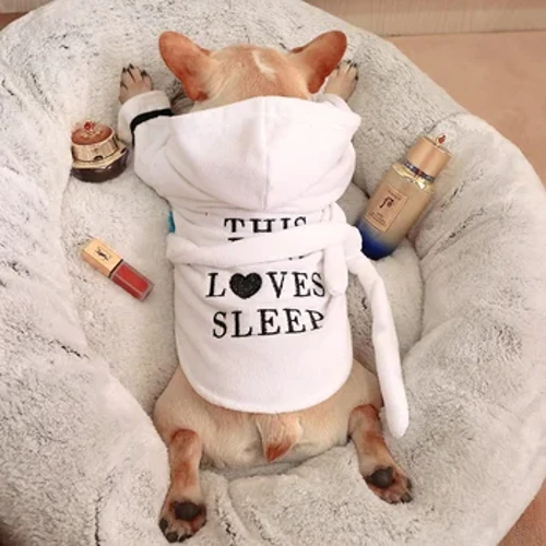 1PC Pet Apparel Dog Cat Spring Autumn White Bathrobe Water Absorbent Sleeping Robe with Belt For Small Medium Dogs