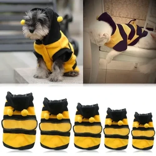Bee Pet Valp Frakk Klær Antrekk Fleeceklær Hunde Katt Hettegenser Fancy kostyme Halloween Cosplay Genser Hunde Hettegensere