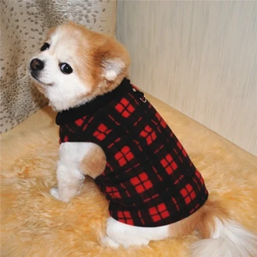 Plaid Dog Winter Coat Dog Fleece Jacket Dog Vest Cold Weather Pet Apparel with Leash D-Ring for Small Dogs Cats