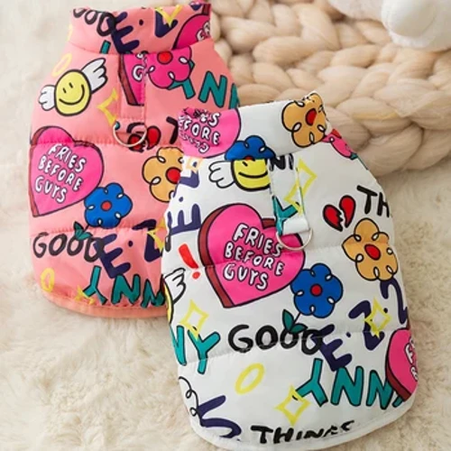 Mùa Đông Chó Áo Dopamine Graffiti In Ấm Áp Chống Gió Ngoài Trời Áo Khoác Thú Cưng Thời Trang Chihuahua Yorkshire Quần Áo Thú Cưng Trang Phục