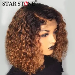 Deep Wave Curlyวิกผมผมมนุษย์13X4 HDลูกไม้ด้านหน้าWigsสำหรับผู้หญิงT Partลูกไม้1B/30 Ombreสีน้ำตาลสั้นCurly Bobวิกผมมนุษย์