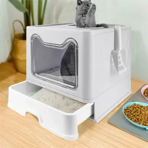 Přední vchod Horní výstup Záchod pro kočky s víkem Skládací velké záchody pro kočky Záchod pro kočky Včetně plastové odměrky