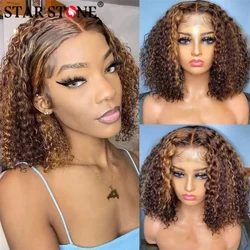Boba mežģīņu cirtaini parūkas sievietēm Deep Water Curly Wave cilvēka matu parūkas 100% Remy dabīgiem matiem 13x4 īsas mežģīnes frontālas T daļas parūka