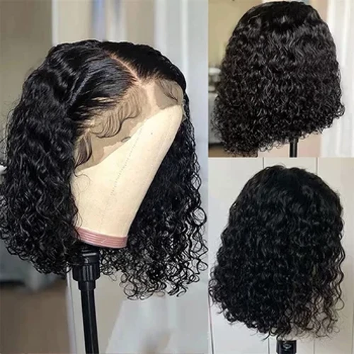 Lokkis Bob Pits Parukad Deep Water Curly Wave Inimjuustest Parukad 100% Remy Naturaalsete Juustega Lühike pits T-osaline Parukas Must Naistele