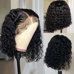 Lokkis Bob Pits Parukad Deep Water Curly Wave Inimjuustest Parukad 100% Remy Naturaalsete Juustega Lühike pits T-osaline Parukas Must Naistele