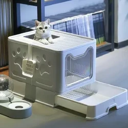 Front Entry Top Exit Cat Litter Tray Box na may Scoop at Drawer Foldable Hooded Kitty Pet Toilet Extra Large