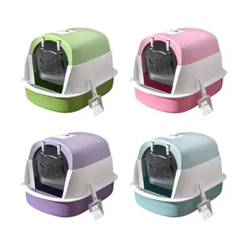 Caja de arena para gatos con capucha y tapa, inodoro cerrado para gatos con puerta desmontable