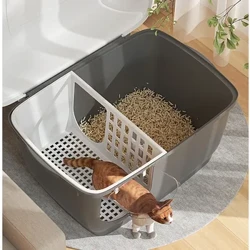 Lange gang-stijl kattenbak Geurblokkering Ontgeurend Kattentoilet Droog Nat Scheiding Kattenbak Grote kattenafvalbak