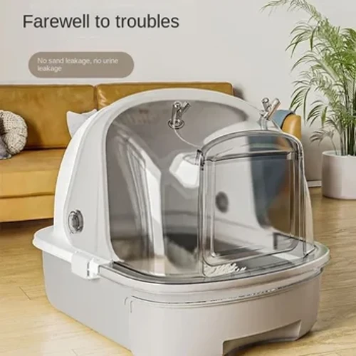 Ekstra Kedi Büyük Çöp Kutusu Kedi için Tamamen Kapalı Tuvalet Kullanışlı Çekmece Kedilerin Sandbox Görünür Kedi Sandığı Şeffaf
