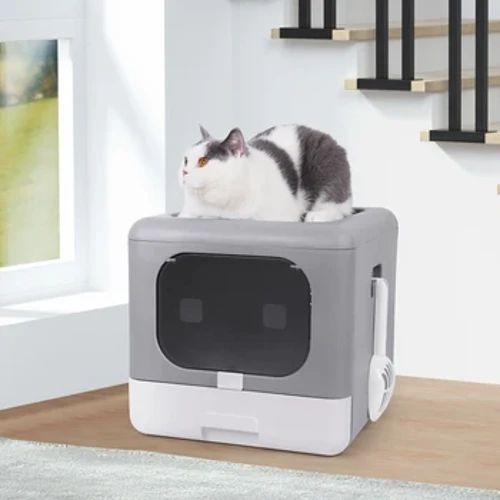 Котешка тоалетна Сгъваема тоалетна кутия с горен вход с чекмедже за котешки тоалетни за средни и големи котки
