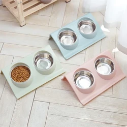 Alagang Hayop Rice Bowl Dog At Cat Food Bowl Pet Neck Protection Pagkain at Tubig Two-In-One Anti-Tip Feeding Utensil Stainless Steel Bowl