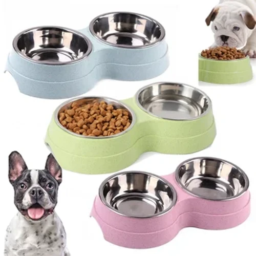 Tigelas duplas para animais de estimação, comida para cães, alimentador de água, aço inoxidável, prato para beber, gato, filhotes, suprimentos de alimentação, acessórios para cães pequenos