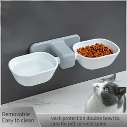 1 Stück, an der Wand montierter Katzennapf, Futternapf für Haustiere, doppelter Napf, hängender Wassernapf für Katzen und Hunde, höhenverstellbar, Futterbecken für Haustiere