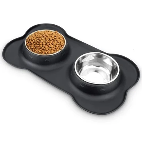 Rutschfester doppelter Hundenapf mit Silikonmatte. Robuster Edelstahl-Wasser- und Futternapf. Futter- und Wassernäpfe für Haustiere für Hunde und Katzen.