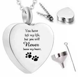 Bijoux de crémation en forme de cœur en argent, pendentif, collier, cendres de chien de compagnie, pendentif souvenir, outil de remplissage d'entonnoir