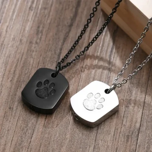 I-Cremation Jewelry Paw Phrinta Umgexo We-Urn Womlotha Wabesifazane Abesilisa Isikhumbuzo Ikati Lenja Umlotha Umlotha Owusikwele We-Hang Tag Pendant