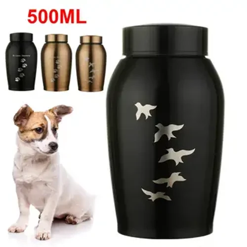 Igolide/Emnyama Insimbi Engagqwali I-Urns Izilwane Ezifuywayo Inja Ikati Izinyoni Igundane Ukushiswa Umlotha Umlotha we-Keepsake Casket Columbarium Pets Memorials Dropship