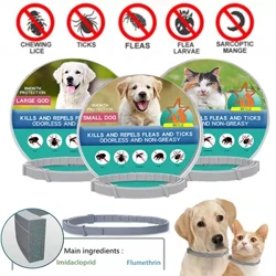 Guler din silicon pentru animale de companie, protecție 8 luni, control retractabil, respingător împotriva insectelor, câinelui, anti purici și căpușe, pentru cățeluși, pisici, câini mari
