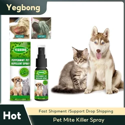 Pet Mide Spray Loppe Flåter Bekæmpelse Lindre hvalpe Kløe Kat Dårlige lugte Pletter Fjernelse Lus Insekt Behandling Hunde Loppedræber Spray