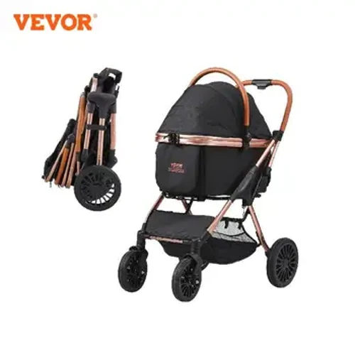 VEVOR 66 lbs kjæledyrvogn Sammenleggbar hundevalpevogn med bremser Oppbevaringskurv Avtakbar bærer for små til mellomstore hunder