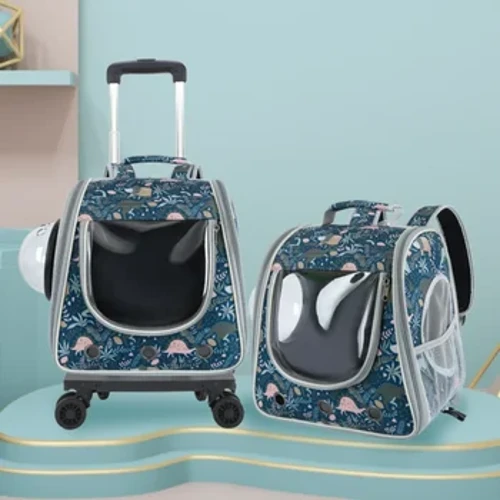 2 In 1 Büyük Pet Sırt Çantası Kedi Arabası Pet Taşıyıcı Tekerlekler ile Taşınabilir Tie-Rod evcil hayvan çantası Kedi ve Köpek Katlanabilir Seyahat Taşıma Çantası