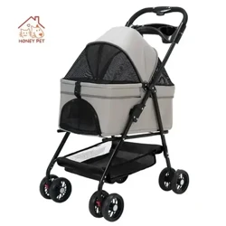 Honey Dog Stroller fir Hausdéieren Welpen Transporter a Strollers Carriers a Strollers fir Hënn Klappbar an eraushuelbare Cage Cart