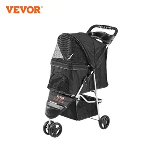 VEVOR 35lbs 3 Olwyn Stroller Cŵn Cylchdroi Stroller Cŵn Anifeiliaid Anwes Du gyda Pedal Blaen Storio Deiliad Cwpan Basged ar gyfer Cŵn Cat Teithio
