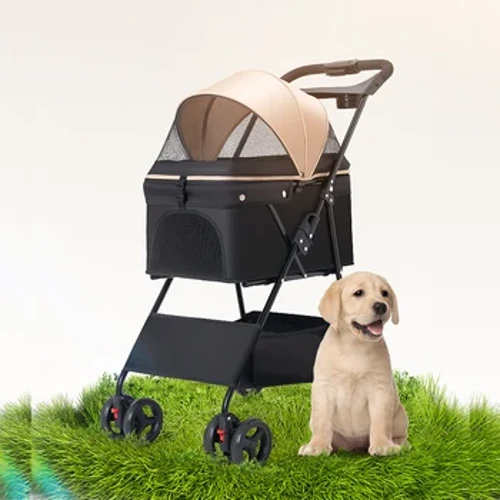 Ka huakaʻi lawe holoholona pipi me nā huila hiki ke hoʻoneʻe ʻia ʻo Rolling 4 Wheels me Telescopic Walking Handle Dog Stroller Cat Trolley Bag